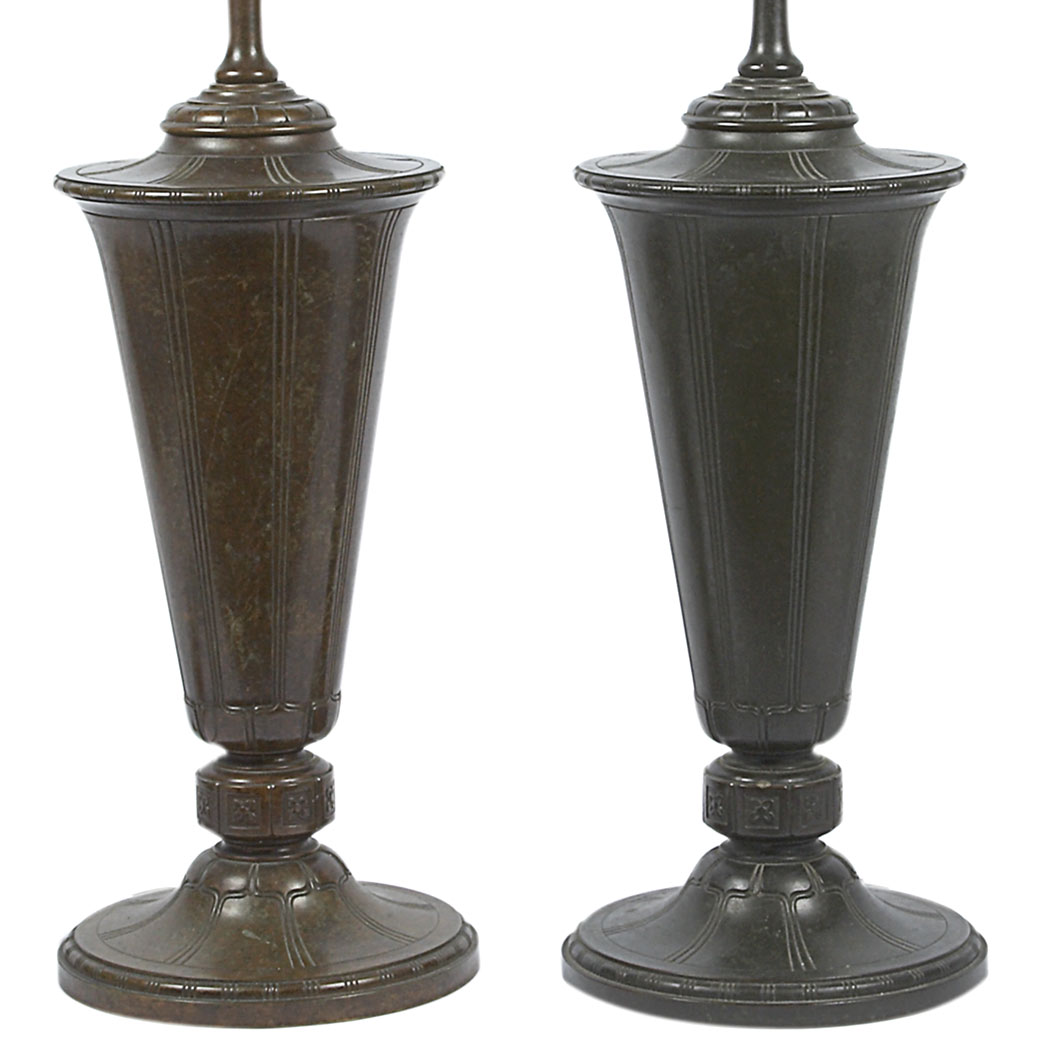 Appraisal: Companion Pair of Tiffany Co Art Deco Patinated-Bronze Lamps Circa