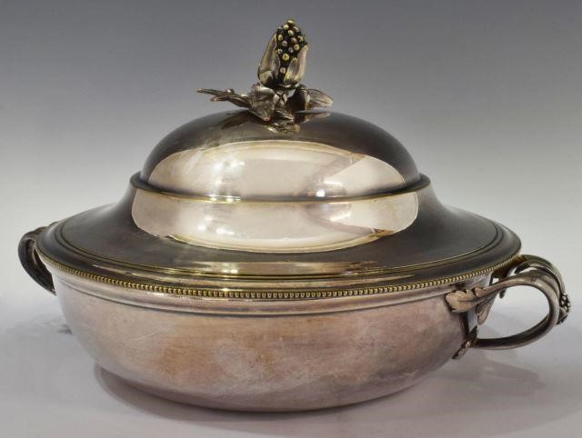 Appraisal: French Christofle silver plate vegetable tureen domed lid with foliate