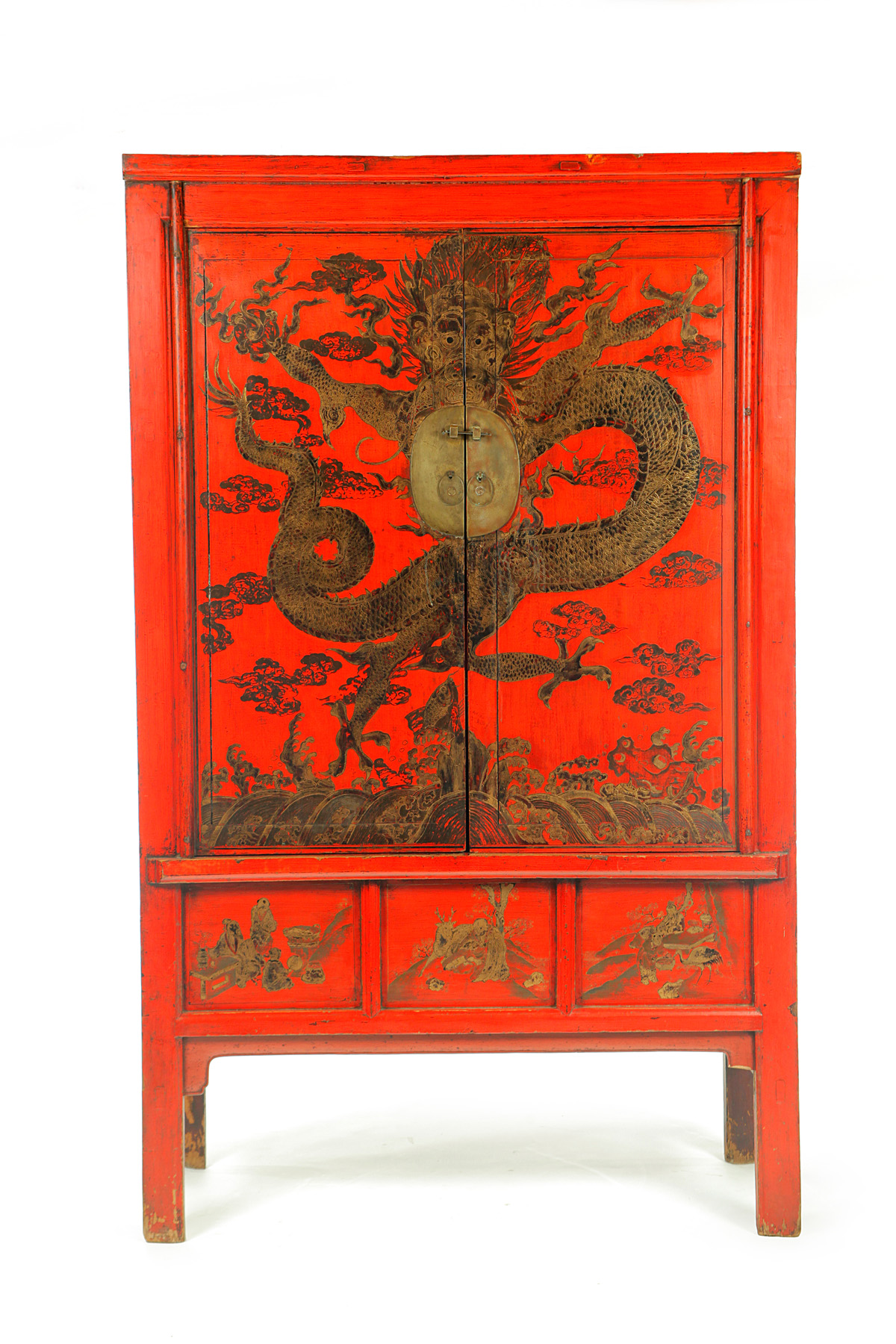 Appraisal: CHINESE LACQUERED CABINET Shanxi Province th century elm Two doors