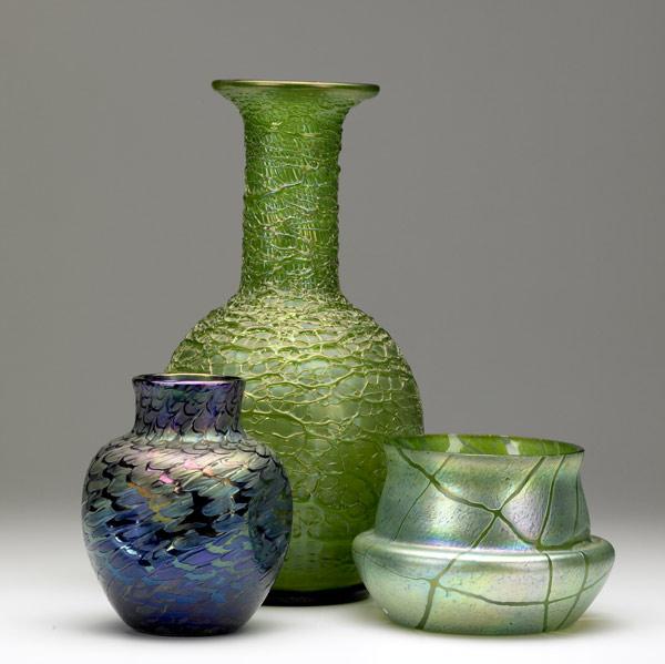 Appraisal: AUSTRIAN GLASS Three art glass vases in the style of