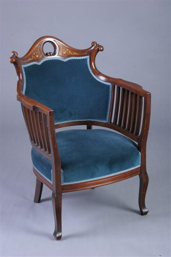 Appraisal: VIENNESE ART MOVEMENT INLAID ARMCHAIR early th century satinwood Serpentine-shaped