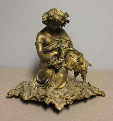 Appraisal: Bronze Statue of a Girl and Goat From a Larchmont