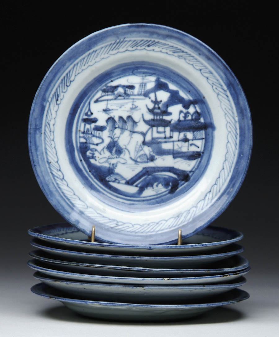 Appraisal: SEVEN BLUE AND WHITE CANTON PLATES SIZE - CONDITION Six