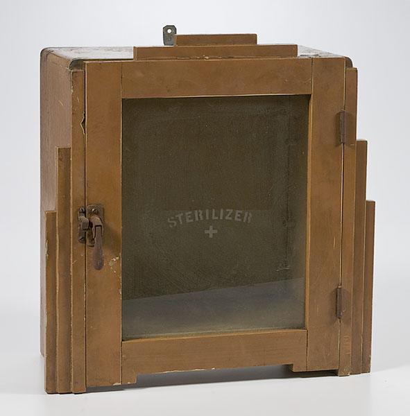 Appraisal: STERILIZER CASE a painted pine with latching glass door Measures