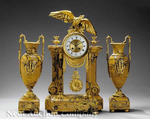 Appraisal: A Fine French Gilt Bronze and Sienna Marble Clock Garniture