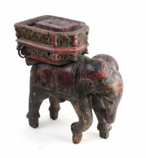 Appraisal: Indian Polychrome Carved Elephant Indian polychrome carved elephant H x