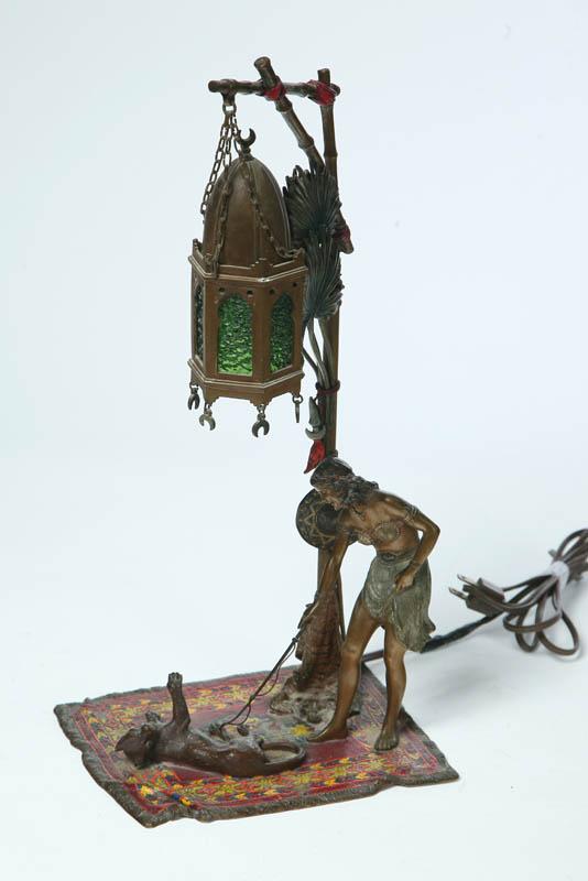 Appraisal: ARABIAN-THEMED TABLE LAMP Austria early th century cold-painted bronze Unusual