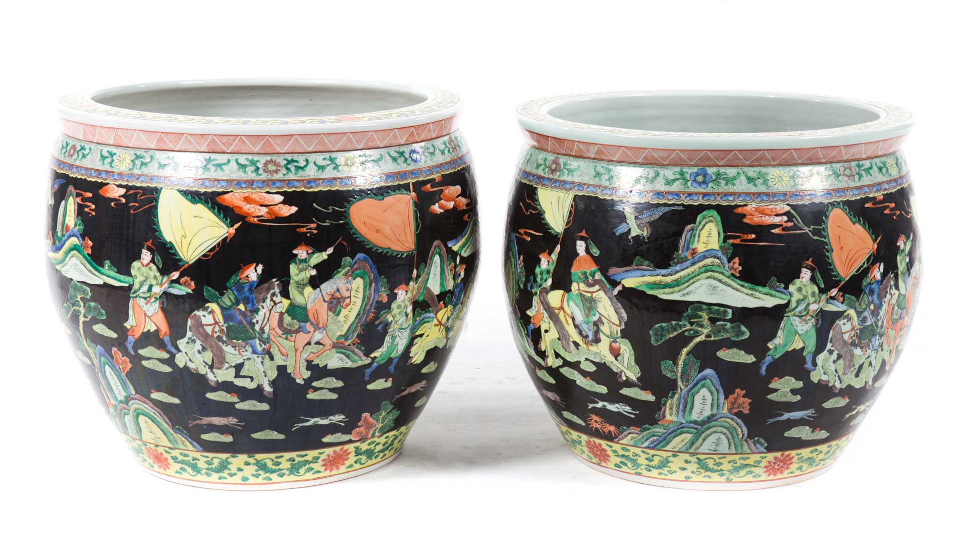 Appraisal: Pair Chinese Export Famille Noir fish bowls th century each