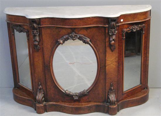 Appraisal: th century walnut serpentine credenza with marble top with carved