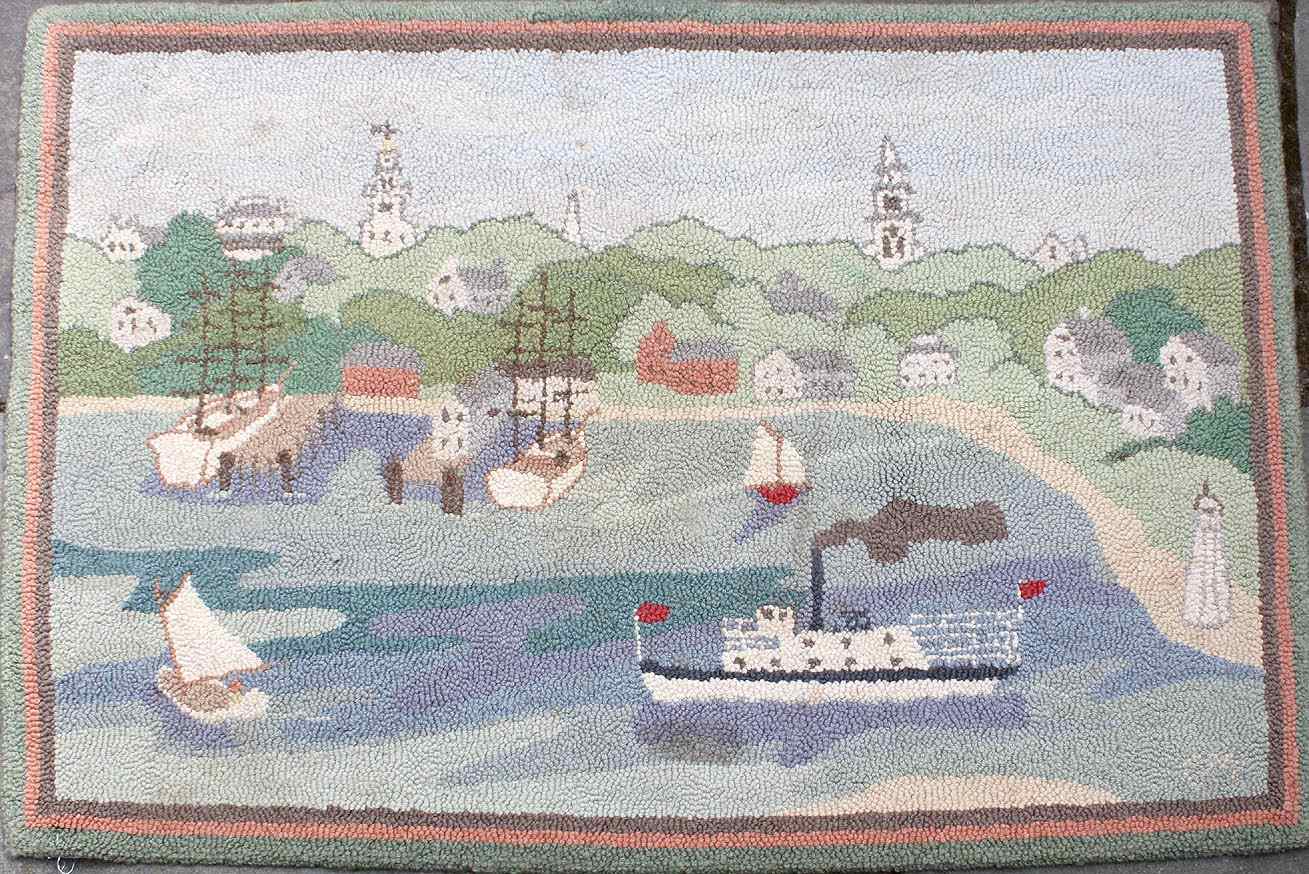 Appraisal: HOOKED RUG BY CYNTHIA MCADOONorth Bennington Vermont th CenturyNantucket Harbor