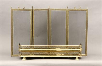 Appraisal: English Pierced Brass Fire Fender Together with a brass and