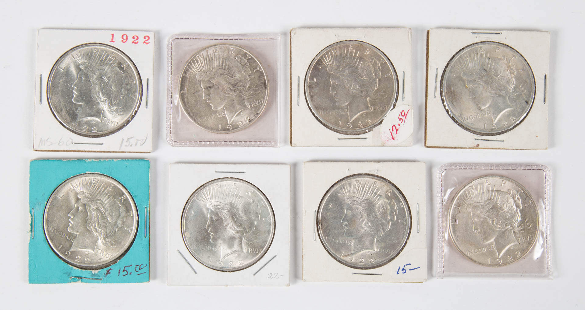 Appraisal: USA Peace Dollars Eight Peace Dollars Grades AU -MS