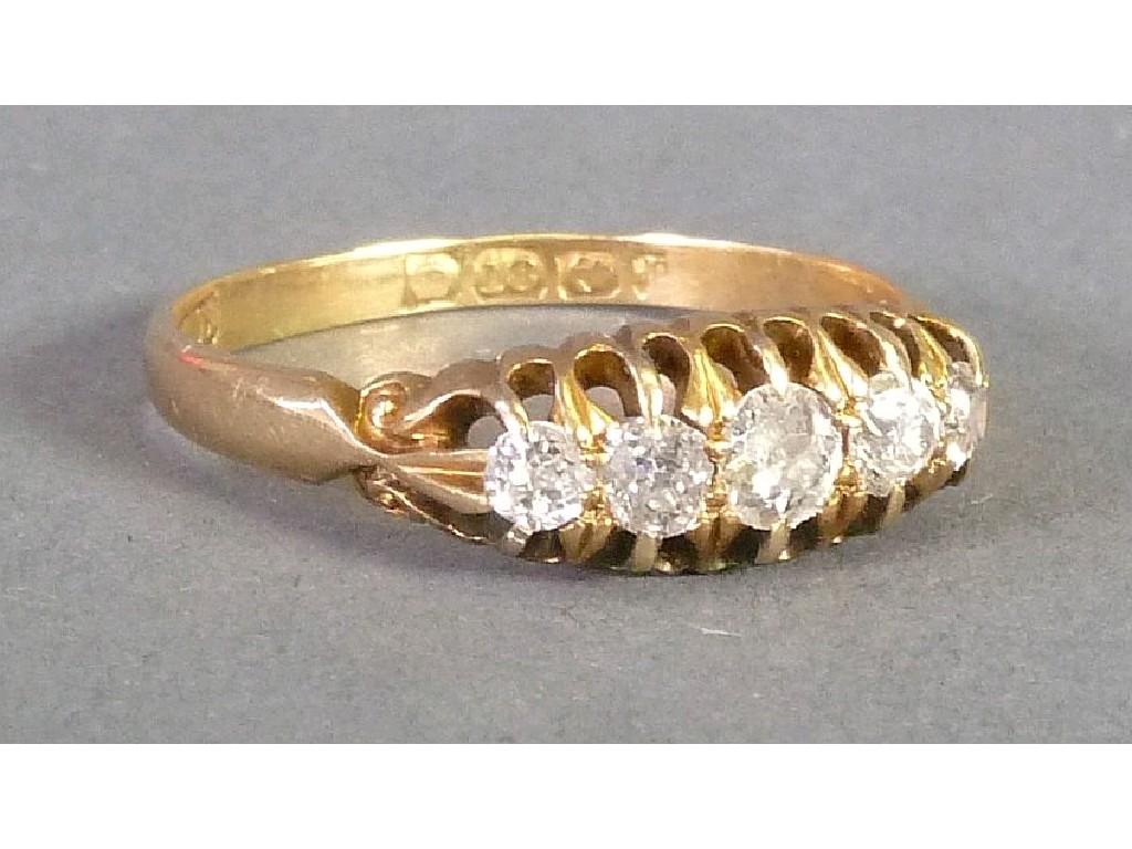 Appraisal: EDWARDIAN CT GOLD RING CLAW SET WITH FIVE OLD CUT