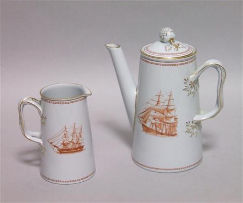 Appraisal: COPELANDS SPODE TEA POT AND CREAMER From the Tradewinds series