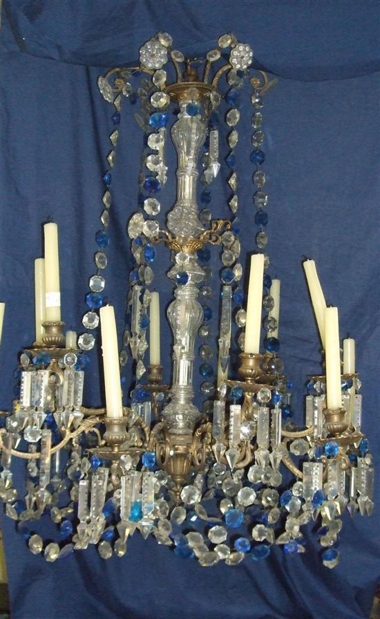 Appraisal: French gilt metal and cut glass twelve branch chandelier th