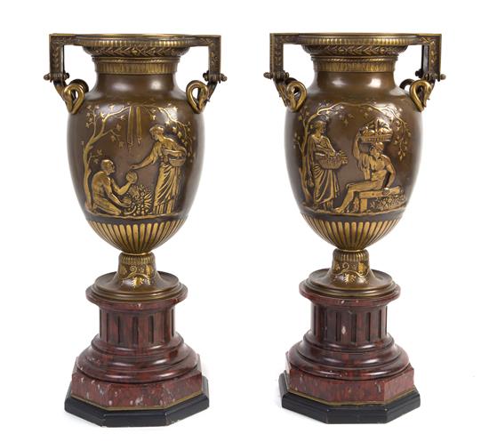 Appraisal: Sale Lot A Near Pair of French Gilt Bronze Urns