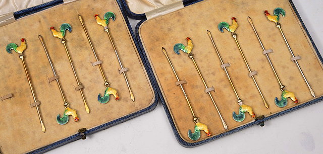 Appraisal: A SET OF SIX SILVER GILT AND COLOURED ENAMEL COCKTAIL