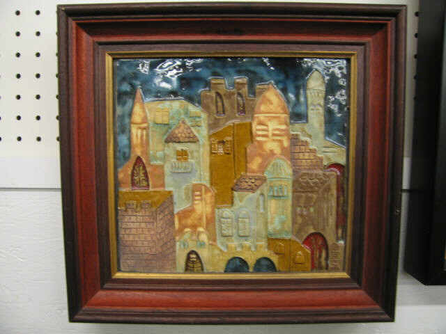 Appraisal: Ruth Faktarowitsch Ceramic Plaque Jerusalem cityscape x listed artist