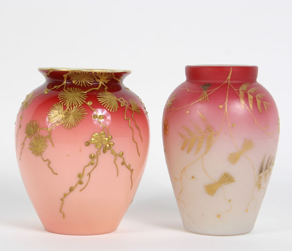 Appraisal: Two peachblow vases one likely Webb with Japanese style gilt