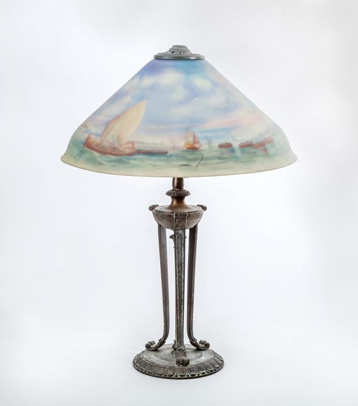 Appraisal: PAIRPONT REVERSE-PAINTED SCENIC TABLE LAMP Shade marked 'Pairpoint' and signed