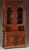 Appraisal: OUTSTANDING FRENCH TWO PART HEAVILY CARVED OAK HUNTBOARD Top cabinet