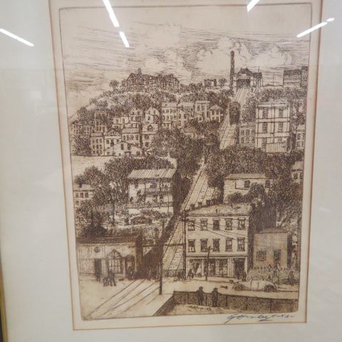 Appraisal: E T Hurley etching Mt Adams Incline Cincinnati scene original