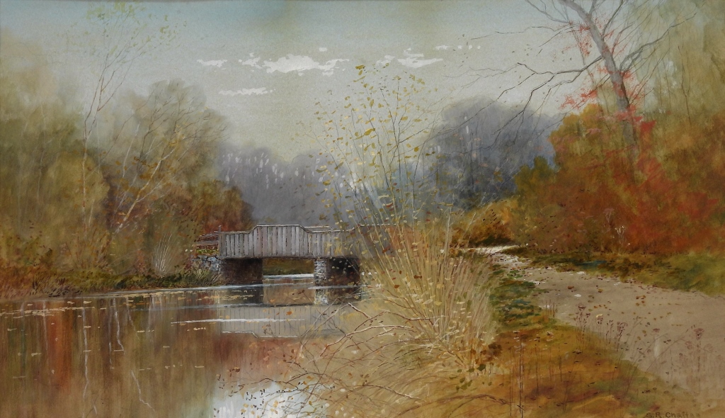 Appraisal: SAMUEL R CHAFFEE BRIDGE LANDSCAPE PAINTING United States - Depicts