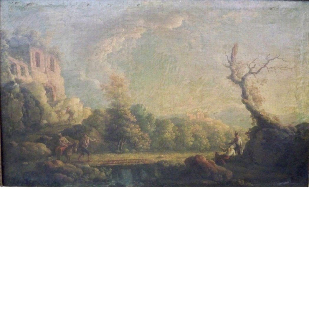 Appraisal: French School th Century Italian Landscape with Travelers on a