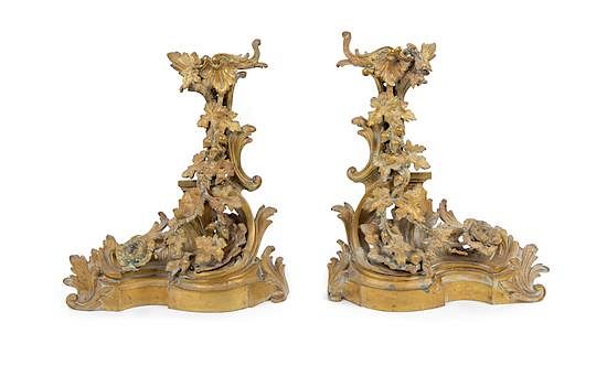 Appraisal: A Pair of Louis XV Style Gilt Metal Chenets Height