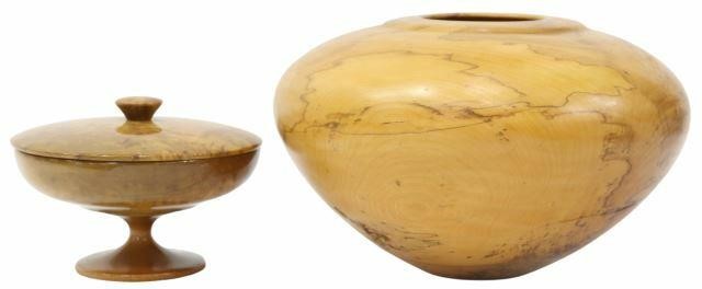 Appraisal: lot of Turned wood vessels including large spalted pecan vessel