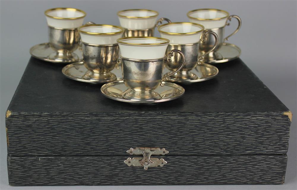 Appraisal: SET OF SIX AMERICAN SILVER AND LENOX PORCELAIN DEMITASSE CUPS