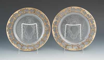 Appraisal: A Pair of Silver Mounted Etched Champagne Coasters Henri Soufflot