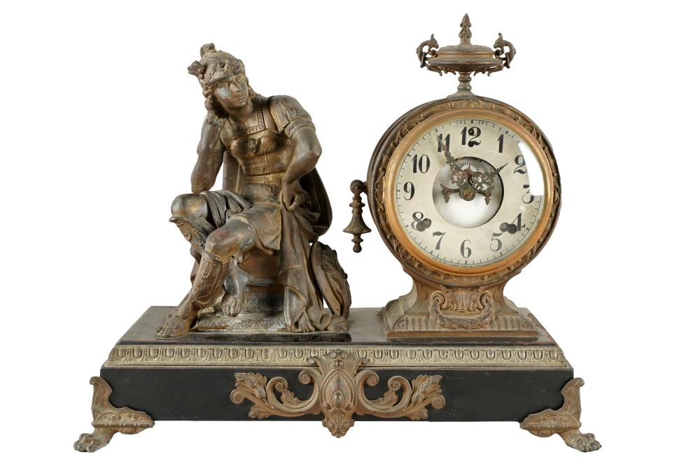 Appraisal: ANSONIA CLOCK CO SPELTER FIGURAL MANTLE CLOCKsigned to movement Condition