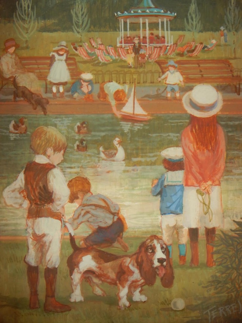 Appraisal: Patricia Terrell thC Children in park watercolour signed cm x