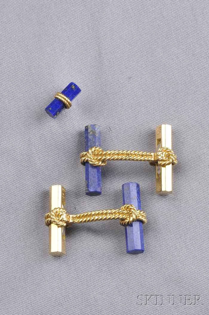 Appraisal: kt Gold and Lapis Lazuli Cuff Links and Tie Tack