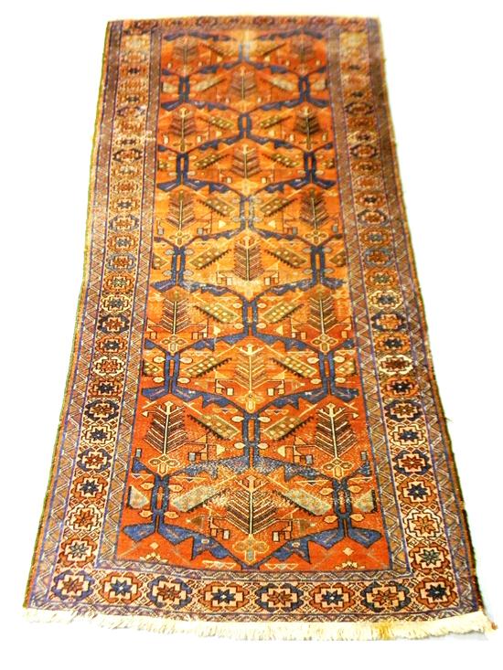 Appraisal: Antique Persian Hamadan rug rust-colored field with salmon pink and