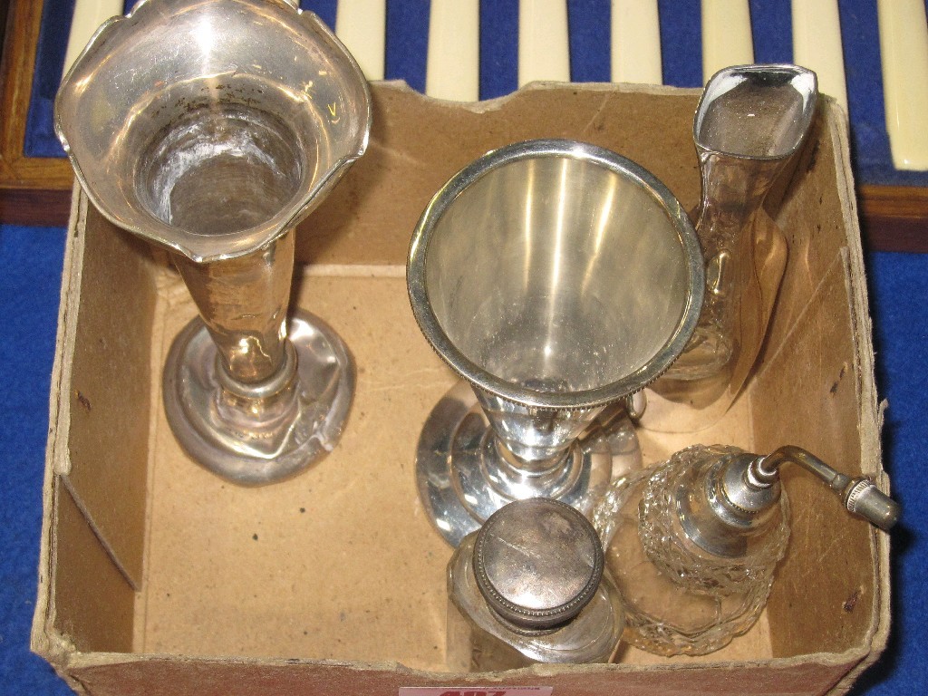 Appraisal: Lot comprising silver and EP vases scent bottles etc