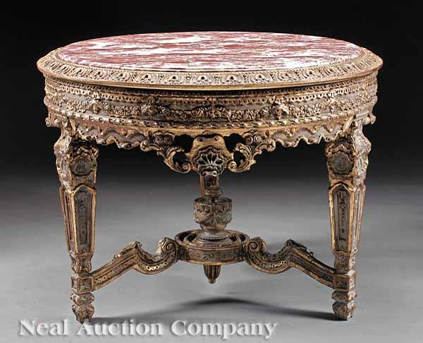 Appraisal: A Louis XV-Style Carved and Gilt Painted Center Table with