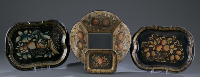 Appraisal: Four Tole Painted Serving Pieces Including three trays of varied