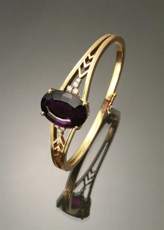 Appraisal: -Karat Yellow-Gold Amethyst and Diamond Bangle Bracelet Set with one