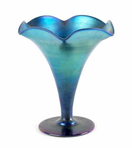 Appraisal: Steuben blue aurene glass vase signed on base h