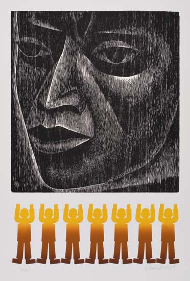 Appraisal: ELIZABETH CATLETT - Man Woodcut and color linoleum cut x