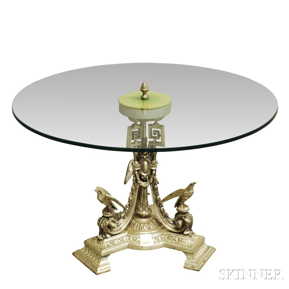 Appraisal: Glass-top Table with Silvered Base th century the circular glass