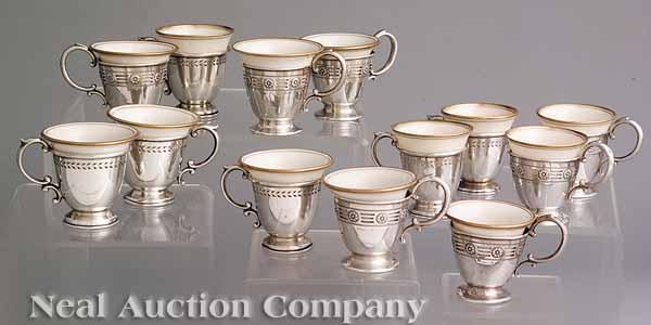 Appraisal: Thirteen Sterling Silver Demitasse Cup Frames and Saucers with Lenox