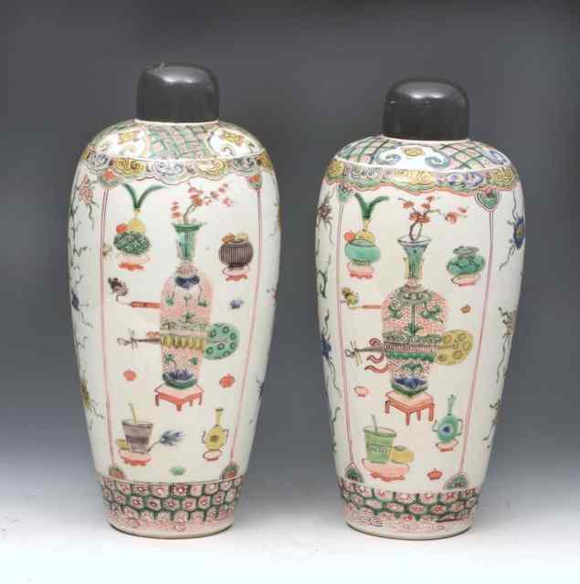 Appraisal: A PAIR OF CHINESE FAMILLE VERTE PORCELAIN TAPERING VASES each