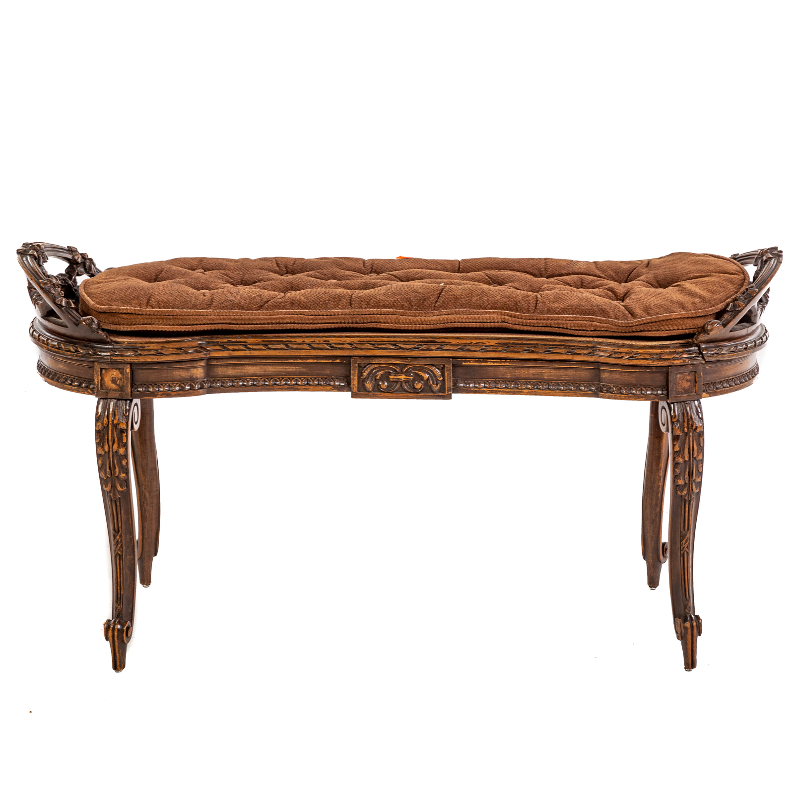 Appraisal: LOUIS XV STYLE CARVED WOOD WINDOW BENCH Elaborately carved painted