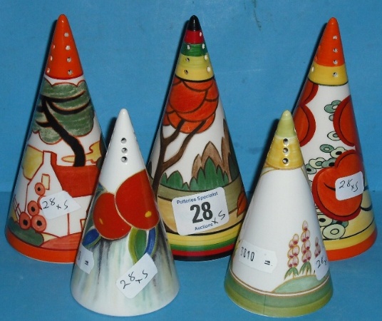 Appraisal: A Collection of Wedgwood Clarice Cliff Centenary Conical Sugar Shakers