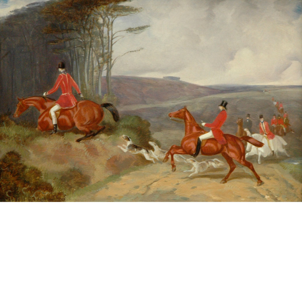 Appraisal: Manner of Richard Barrett Davis Hunting Scenes Two Each oil