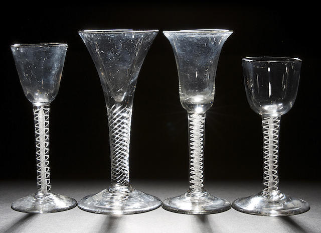 Appraisal: Three opaque twist wine glasses and an airtwist wine glass