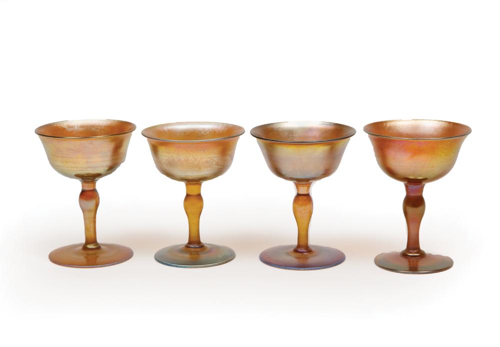 Appraisal: Four Tiffany Favrile Glass Goblets early th c etched marks